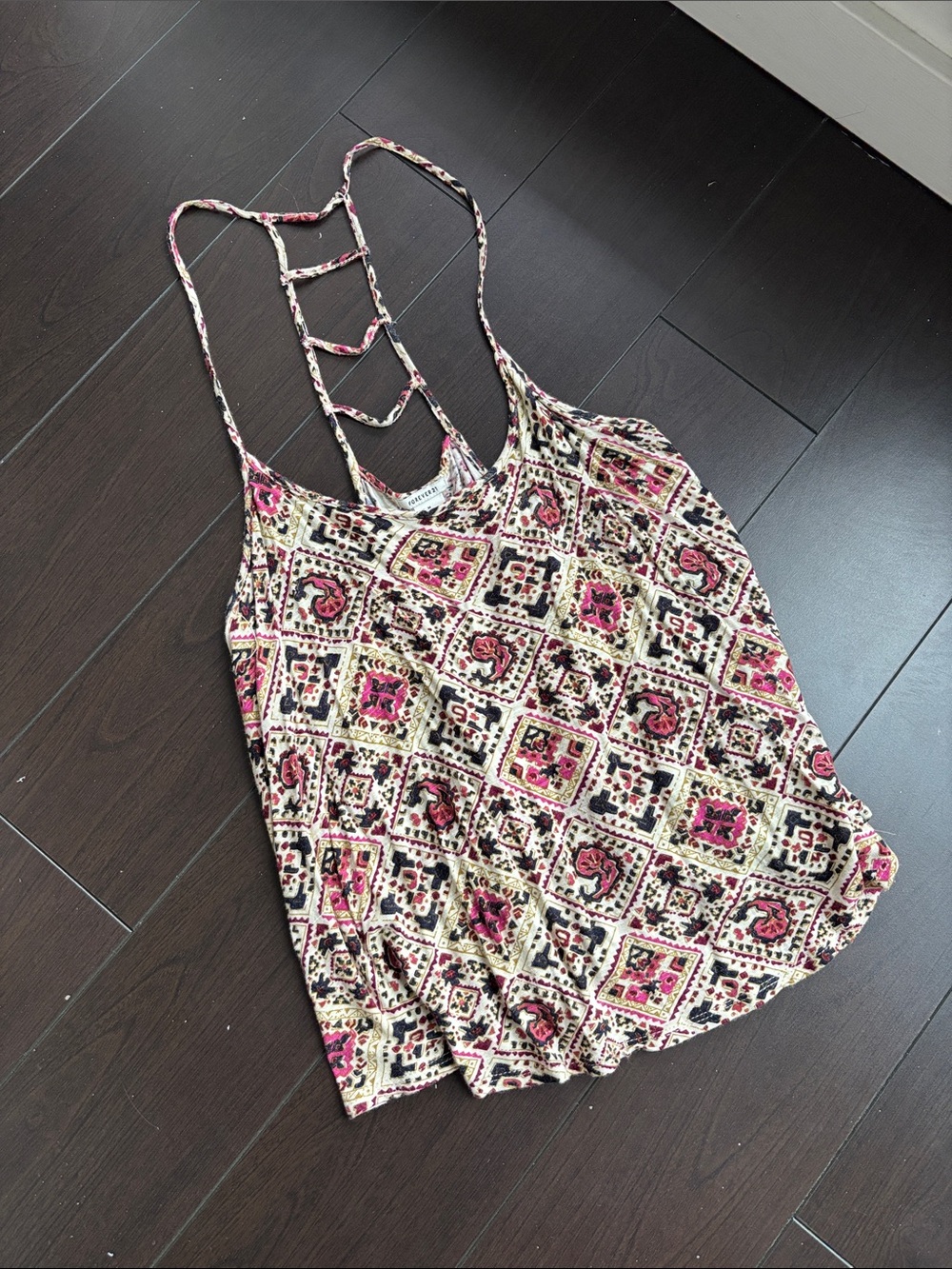 Forever 21 Floral Tile Print Strappy Tank Top - Pink/Cream
